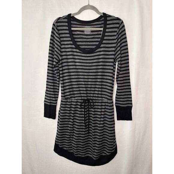 Soma Dresses & Skirts - Soma French Terry Drawstring Dress Long Sleeve Leisure Stripe Black Gray New Med